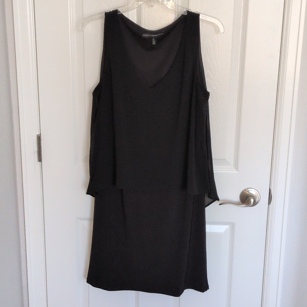 White House Black Market Matte Jersey Black Sheath Dress With Chiffon Overlay -M